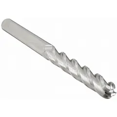 This carbide ball end mill features a 1/2" diameter, 4 flutes, 1-1/2" length of cut, and 6" overall length. Designed for general purpose milling, it creates contoured surfaces, slots, and 3D profiles in metal and composite workpieces. The rounded tip enables smooth finishes in die/mold and other machining applications.