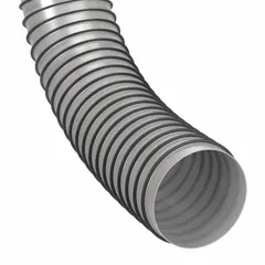This urethane duct hose features a smooth interior and ABS wear strip for conveying wood chips and plastic pellets in industrial material handling. Clear construction allows visual monitoring of flow. Rated for 40 psi with a 2 in bend radius and temperature range of -40° to 200°F. Length: 25 ft.