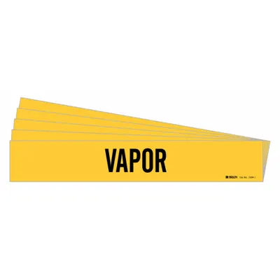 BRADY Pipe Marker: Vapor, Yellow, Black, Fits 2 1/2 to 7 7/8 in Pipe O.D., 1 Pipe Markers - Vapor Adhesive Pipe Markers
