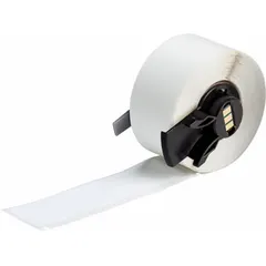 Vinyl wraparound label, black on white, measuring 4 in x 1 in. Designed for wire diameters of 1.24 in. Compatible with M710 printer series; requires M61-R6210 ribbon. Used for permanent identification of wires in industrial electrical and panel building applications.