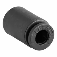 Push-to-connect cap for sealing the end of 4 mm OD tubing in pneumatic or fluid systems. Made of polymer with nickel-plated brass components, black color, 9/16 in overall length. Installs without tools for quick capping in industrial automation and material handling applications