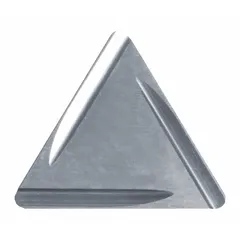 Triangle (T) indexable turning insert made of cermet, used for finish turning operations on steel and stainless steel. Provides wear resistance and smooth surface finish in CNC lathe applications.