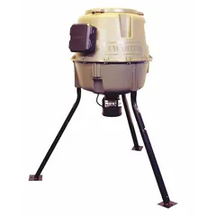 Solar-powered bird control feeder measuring 18 inches wide by 25 inches deep. Designed for outdoor use in industrial, agricultural, and commercial settings to manage bird populations through controlled feeding. Operates on battery with solar panel recharging.