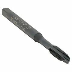 CLEVELAND spiral-point tap for threading blind or through holes in steel and stainless steel. #6-32 UNC, 2B thread class, plug chamfer, 3 flutes. Black oxide cobalt finish provides heat resistance and wear protection. Pushes chips ahead to reduce clogging and breakage during production tapping.