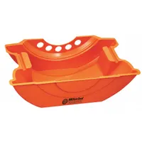 Orange plastic drain pan with 124 oz capacity, 24-1/2 in overall diameter, 6 in overall height, and 21 in overall length. Used for catching and containing fluids such as engine oil, coolant, or transmission fluid during vehicle maintenance or industrial fluid handling tasks