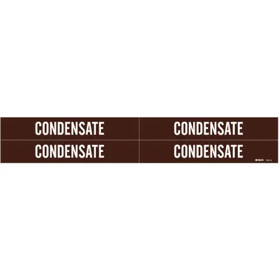 BRADY Pipe Marker: Condensate Pump Discharge, Brown, White, Fits 3/4 to 2 3/8 in Pipe O.D. - Condensate Pump Discharge Adhesive Pipe Markers