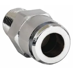 Chrome-plated brass quick-disconnect coupling body with 3/8 in pipe x 1/4 in pipe x 3/8 in OD size, threaded MNPT x Tube Stem connection. Supplied as a 5-pack. Used in pneumatic and fluid-handling systems for tool-free connection and disconnection of tubing lines.