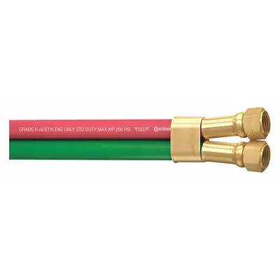 CONTINENTAL Twin Line Welding Hose: 1/4 in Hose Inside Dia., Green/Red, F Crimp x F Crimp - Grade R Twin-Line Welding Hose Assemblies