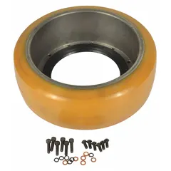 Replacement wheel kit for lift tables and pallet positioners. Compatible with Stacker equipment. Restores mobility by replacing worn or damaged caster and wheel assemblies.