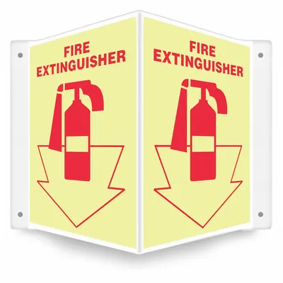 CONDOR Safety Sign: PETG, Mounting Holes Sign Mounting, 12 in x 14 in Nominal Sign Size - V-Shape Projection Fire Extinguisher Signs