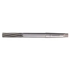 This 7/16 in diameter chucking reamer features a spiral-flute design in high-speed steel with a Morse Taper MT1 shank. It is used for precisely enlarging and finishing drilled holes to tight tolerances, commonly in drill presses and milling machines.