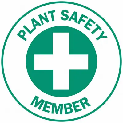 BRADY Hard Hat Label: Plant Safety Member, 2 in Dia, English, Non-Reflective