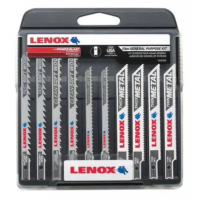 LENOX Jig Saw Blade Set: U Shank, For Wood Workpiece Material, 10 Pieces, 10/14/20/24/6 - Jigsaw Blade Sets