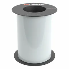 Thermal transfer continuous label roll in clear gloss vinyl for indoor/outdoor use. Measures 7 inches by 75 feet. Compatible with LabelTac 6 printer series. Used for industrial identification such as pipe marking, safety signs, and equipment labeling.