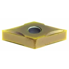 Diamond indexable turning insert with designations DNGG431ESU and DNGG150404N-SU. Used for precision machining of non-ferrous materials such as aluminum alloys, copper, and plastics in turning operations.
