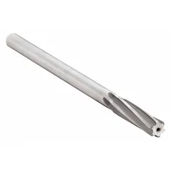 This high-speed steel chucking reamer features spiral flutes for efficient chip evacuation in through-hole and blind-hole applications. With an oversized diameter of 5/16 in (0.3135 in), it is used for precision finishing of pre-drilled holes to achieve tight tolerances in metalworking. Suitable for use in drill presses, lathes, or CNC machines.