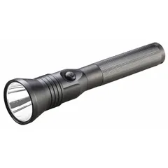 This rechargeable flashlight delivers 800 lumens with a 1.5-hour run time at maximum brightness. It includes AC/DC cords with two smart chargers and a rechargeable battery. Suitable for industrial maintenance, inspection, and emergency response tasks.
