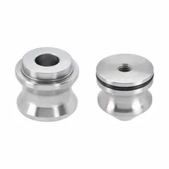 Pull stud for zero point clamping systems, with M8 thread, 22 mm outside diameter, and 19 mm overall height. Used to locate and lock workpieces or fixtures onto machine tables for fast changeovers and repeatable positioning.