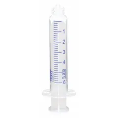 This sterile 5 mL Luer Lock syringe features a polypropylene barrel and tip with an HDPE plunger. It is individually packaged and compatible with sharp, tri-bevel needles (not included). Suitable for precise fluid handling in medical, laboratory, and industrial settings.