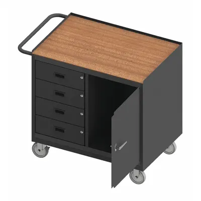DURHAM MFG Mobile Cabinet Bench with Drawers, 36 x 24 in, 1200 lb Capacity, Gray - Mobile Cabinet Benches with Drawers