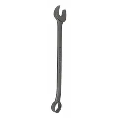 This 19 mm combination wrench features a 12-point box end and an offset design for improved access in confined spaces. The black oxide finish provides corrosion resistance. Suitable for tightening or loosening fasteners in industrial maintenance, automotive repair, and machinery assembly.