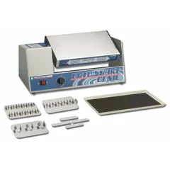 Lab rotator with magnetic platform and included clip plate for securing tubes or vials. Speed range 5 to 35 RPM. Standard plug style. Suitable for gentle mixing in biological, chemical, and clinical laboratory applications.