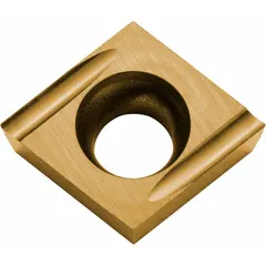 Diamond indexable turning insert for finishing operations on non-ferrous materials such as aluminum, copper, and plastics. Suitable for turning, boring, and profiling applications requiring high surface finish.