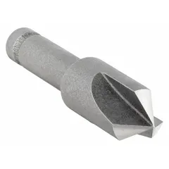 This three-flute countersink has a 90° included angle and a 3/8 in body diameter. Made from cobalt steel, it is suited for creating chamfers and deburring holes in ferrous and non-ferrous materials. Commonly used in metalworking and fabrication to prepare holes for flush-fitting fasteners.