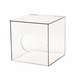 Wall-mount dispenser with hinged top for one-handed access to bulk shoe covers or hairnets. Made of clear PETG, single compartment stack layout, capacity 264 hairnets. Suitable for cleanrooms, labs, or industrial facilities requiring contamination control.