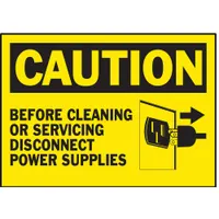 This caution sign is a polyester label with adhesive mounting, suitable for indoor or sheltered areas where a non-retroreflective warning is needed. Each label measures 3 1/2 in x 5 in nominal size and is 0.01 in thick. Supplied in a pack of 5