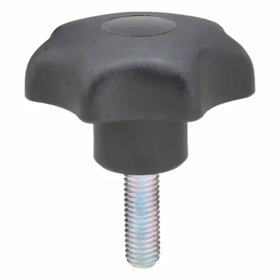 KIPP Hand Knob: 7 Point, Plastic w/ Steel Thread, M10 Thread, 30 mm Thread Lg - 7-Arm Knobs with Threaded Stud