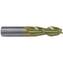CLEVELAND C84026 is a carbide square end mill designed for aluminum and non-ferrous materials. It features a ZrN coating to reduce built-up edge, with 2 flutes, 3/4" mill diameter, 1" length of cut, and 4" overall length. Used for slotting, profiling, and contouring in high-speed machining applications.