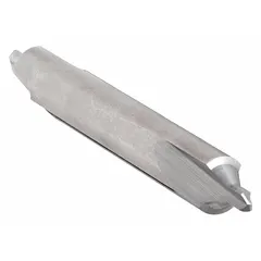 This KEO bell-tip center drill is a double-end tool with a 60° angle and 1-7/8 in overall length, made from carbide. It is used for creating precise centering holes in workpieces for lathe or grinder operations, suitable for machining applications requiring extended tool life in hard materials.