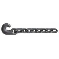 This PEERLESS load-securing chain is made of alloy steel with Grade-80 rating, featuring a grab hook and 24 in overall length. It is used for heavy-duty lifting, towing, and tie-down applications requiring extra-high strength in industrial settings.