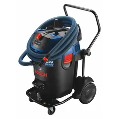 This corded HEPA dust extractor is designed for dry and wet collection in construction, renovation, and industrial cleanup. It features a 17-gallon plastic tank, 300 cfm airflow, and a 1 3/8-inch hose diameter, suitable for capturing fine dust and debris.