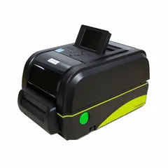 Single-color thermal transfer printer for on-demand labels up to 4 inches wide. Connects via USB and includes an ink ribbon and USB cable. Battery not included. Suitable for asset tagging, cable marking, and product identification in industrial settings.