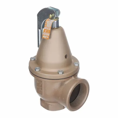 Watts Pressure Relief Valve: FNPTF x FNPTF, 1 1/2 in x 2 in, Iron - ASME Section IV Hot Water Pressure Relief Valves