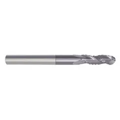 This ball-nose carbide roughing end mill is designed for aggressive material removal in steel and cast iron. The AlTiN coating reduces heat and wear during roughing passes. With a 5/16" mill diameter, 13/16" length of cut, and 3 flutes, it is suited for contouring and heavy machining applications.