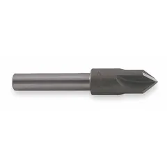 This KEO countersink features a 60° included angle and four flutes for efficient deburring and chamfering. The TiN-coated cobalt substrate provides heat resistance and extended tool life. With a 1/2 in body diameter, it is suitable for creating conical recesses for flathead screws or deburring holes in metal, plastic, or wood.