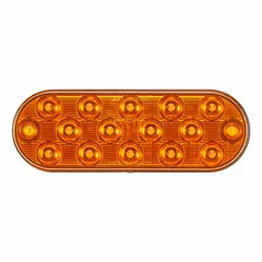 LED stop/turn/tail combination light with amber oval lens. Permanent screw-mount installation, 1/2 in overall depth. Electrical connection via three blunt cut leads. Complies with DOT/SAE J222 and J2261 standards. Used on trailers, trucks, and heavy equipment for signaling stop, turn, and tail functions.