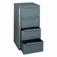 Steel storage cabinet for cargo vans and trucks. Gray finish. Four fixed shelves provide organized storage for tools and parts. Overall depth of 12-7/8 in fits standard van compartments
