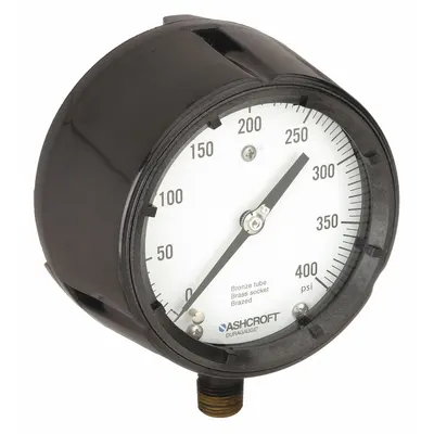 ASHCROFT Process Pressure Gauge: 0 psi to 400 psi, White, 4 1/2 in Dial, 1/2 in NPT Male - Brass/Bronze Wetted Parts & Plastic Casing