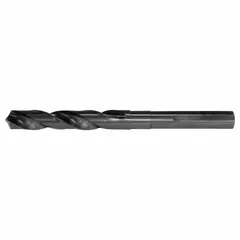 Black oxide high-speed steel Silver & Deming drill bit with a 118° split point and 3-flats shank for secure chuck grip. Designed for drilling large-diameter holes in metal, wood, and plastic in industrial machining, maintenance, and fabrication applications.