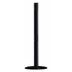 This flat-base receiver post is designed for use with retractable belt barriers in pedestrian traffic management and queue control. The post is 38 inches tall, made of black stainless steel, and features a cast iron flat base for stable floor mounting. It accommodates dual belt systems for orderly crowd guidance.