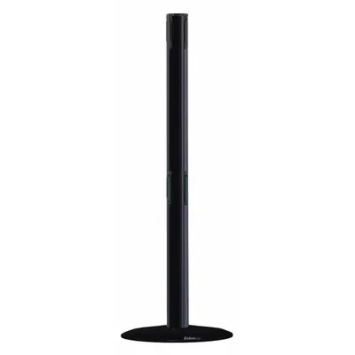 TENSABARRIER Dual Belt Receiver Post: Round Flat, 38 in Post Ht, Black, Stainless Steel - Flat-Base Receiver Posts for Retractable Belt Barriers