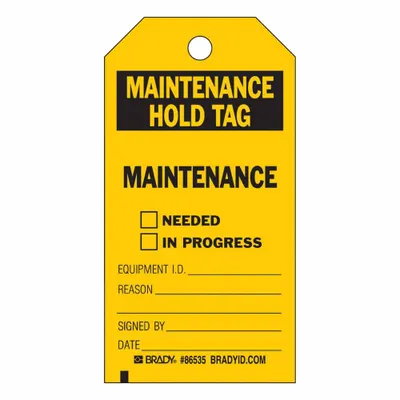 BRADY Tag: 3 in Wd, 5 3/4 in Ht, Polyester, Black/Yellow, English, Write on Surface (MPN 86535) - Safety