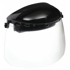 CONDOR Face Shield: Clear, Uncoated, Metal Detectable/Reusable, 15 1/2 in Visor Wd, 8 in Visor Ht. Key specifications — Headgear Color: Black; Visor Material: Polycarbonate; Visor Features: Reusable.