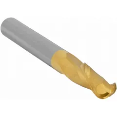 This general purpose carbide ball end mill features a TiN coating for increased wear resistance. With a 1/8" mill diameter, 1/2" length of cut, and 1-1/2" overall length, it is suited for contouring, slotting, and profiling operations. The ball nose design enables 3D surface finishing and radius cutting on CNC mills and manual machines.