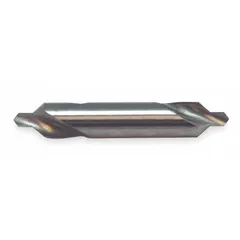 This double-end bell-tip center drill creates precise 60° conical seats in workpiece ends for lathe centers or between-centers machining. The cobalt construction provides heat resistance for drilling harder materials. Overall length is 20 mm.