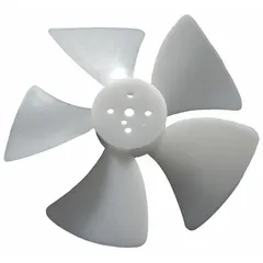 Plastic fan blade with 7-inch propeller diameter and five blades. Designed for clockwise-facing discharge. Suitable for use in industrial fans and blowers for air movement applications.